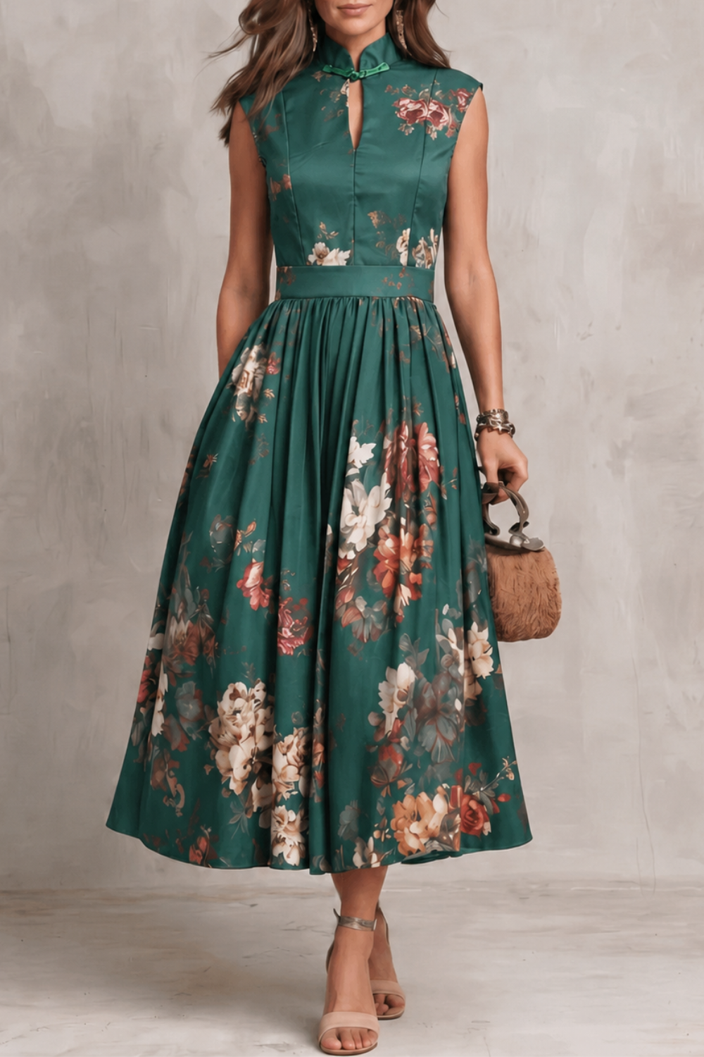 Letnia sukienka midi w kwiaty | Nowoczesny elegancki model
