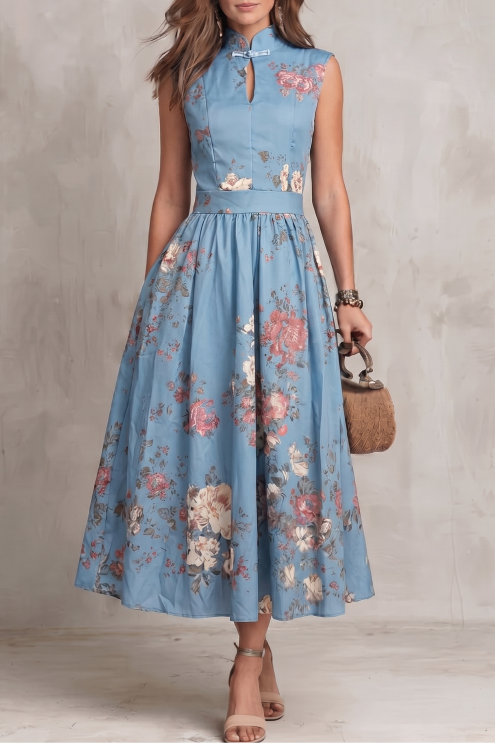 Letnia sukienka midi w kwiaty | Nowoczesny elegancki model