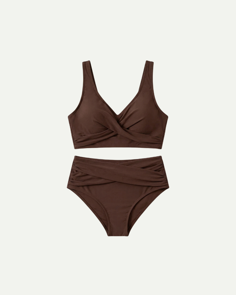 Damskie Bikini z Wysokim Stanem i Kopertowym Dekoltem