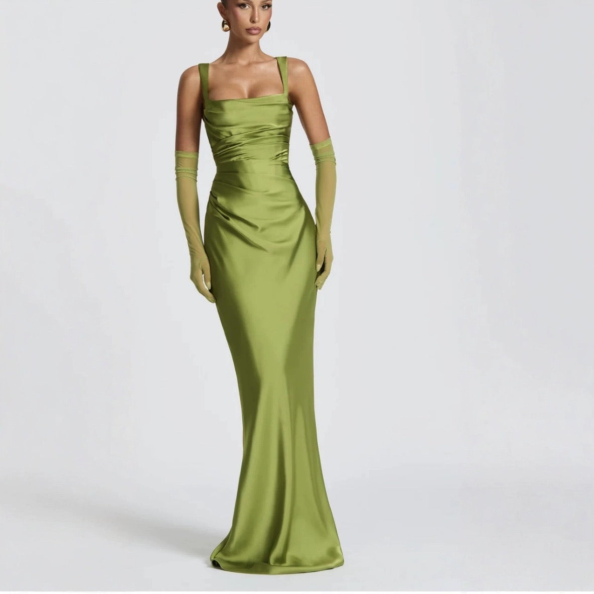 Elegancka sukienka maxi na wesele z kwadratowym dekoltem - letnia sukienka wieczorowa damska | Elegancki model na lato