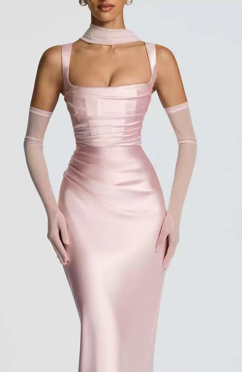 Elegancka sukienka maxi na wesele z kwadratowym dekoltem - letnia sukienka wieczorowa damska | Elegancki model na lato