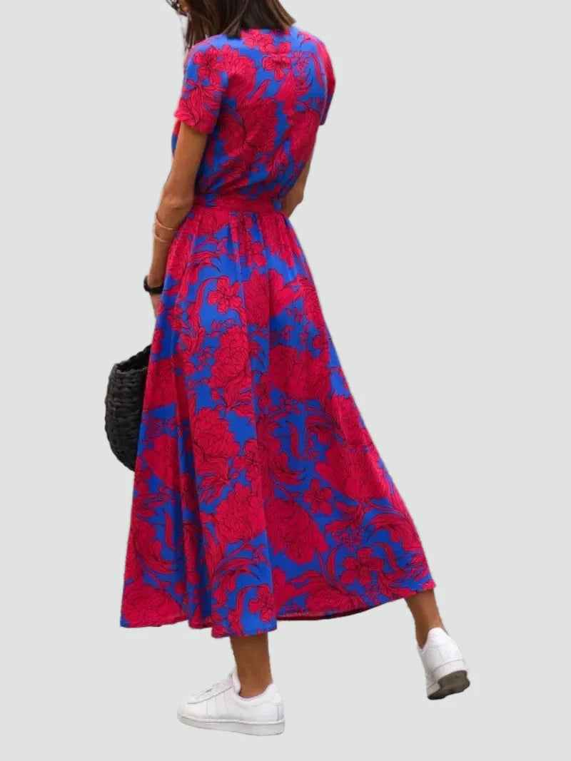 Kopertowa sukienka midi z dekoltem V i wiązaniem w talii | Elegancki model na lato