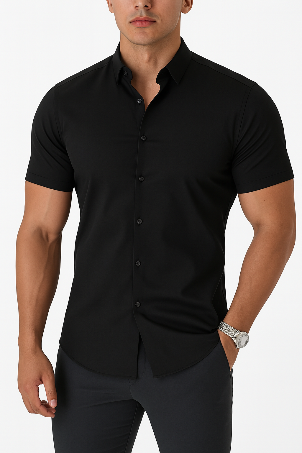 Koszula męska krótki rękaw slim fit | Przewiewny letni fason