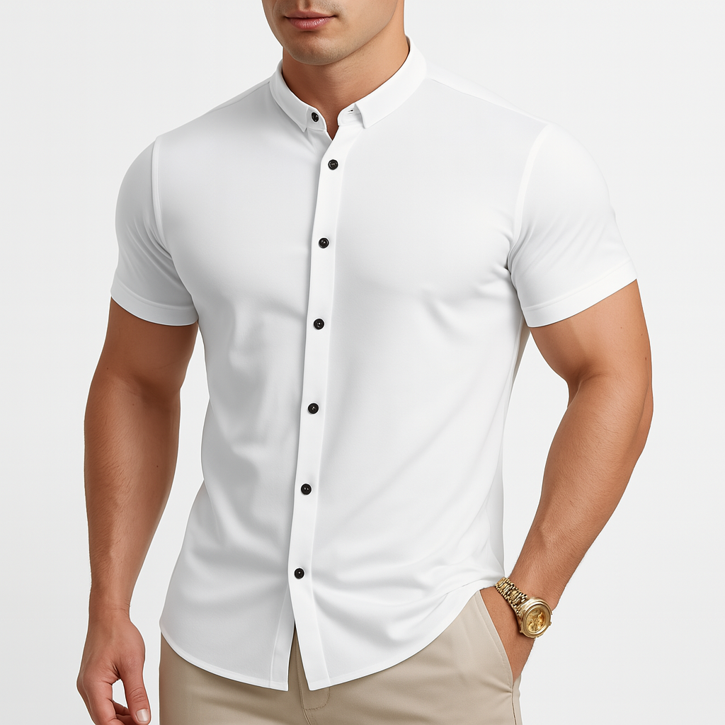 Koszula męska krótki rękaw slim fit | Przewiewny letni fason
