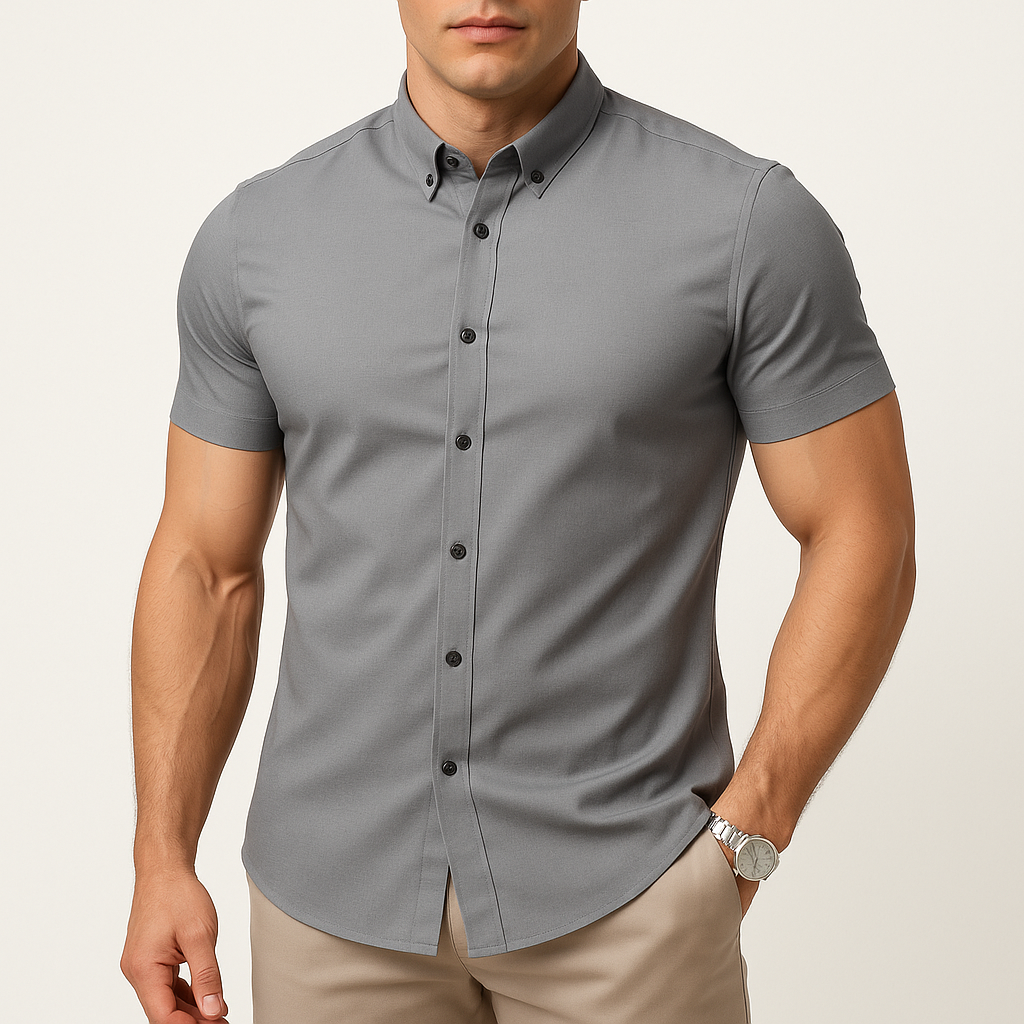 Koszula męska krótki rękaw slim fit | Przewiewny letni fason