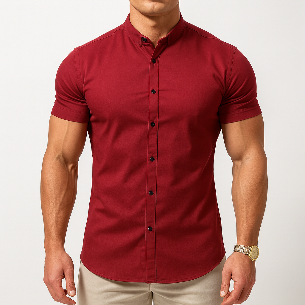 Koszula męska krótki rękaw slim fit | Przewiewny letni fason
