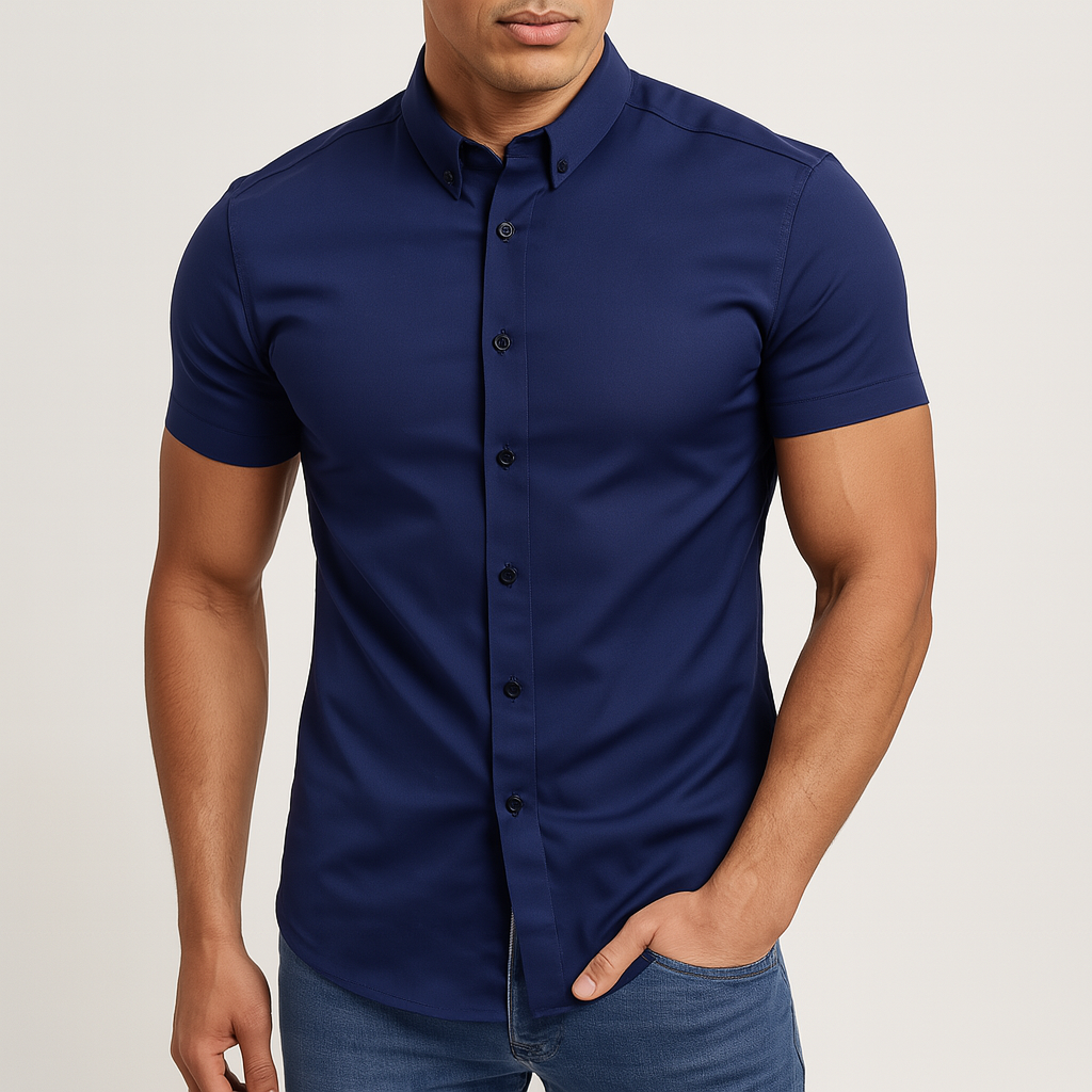Koszula męska krótki rękaw slim fit | Przewiewny letni fason