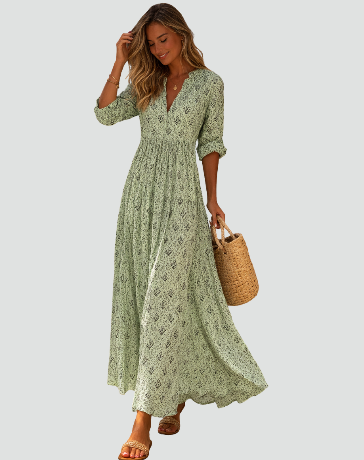 Letnia sukienka maxi w stylu vintage z nadrukiem | Elegancki model na lato