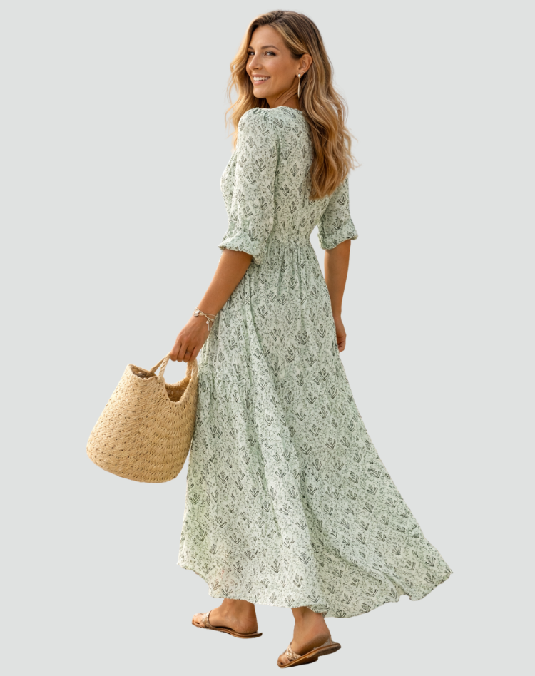 Letnia sukienka maxi w stylu vintage z nadrukiem | Elegancki model na lato