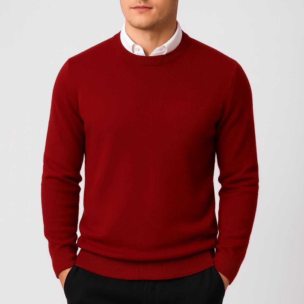 Męski Sweter z Dzianiny z Okrągłym Dekoltem