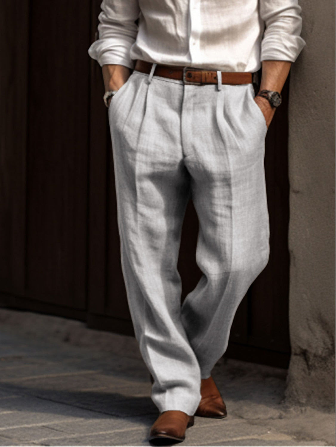 Męskie Spodnie z Zakładkami Luźny Krój Smart Casual