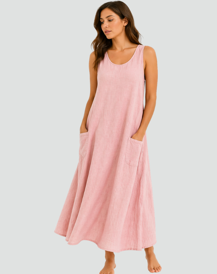 Sukienka maxi damska luźna z praktycznymi kieszeniami | Elegancki model na lato