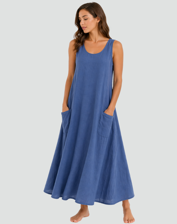 Sukienka maxi damska luźna z praktycznymi kieszeniami | Elegancki model na lato
