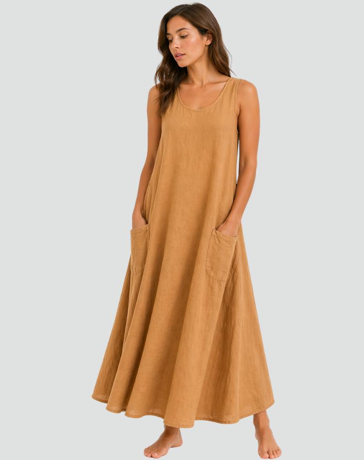 Sukienka maxi damska luźna z praktycznymi kieszeniami | Elegancki model na lato