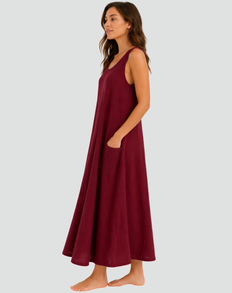Sukienka maxi damska luźna z praktycznymi kieszeniami | Elegancki model na lato