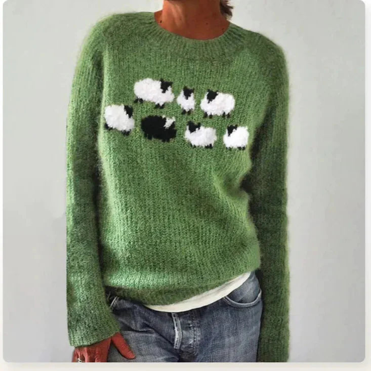 Damski sweter w nordycki wzór z kolorowymi pasami