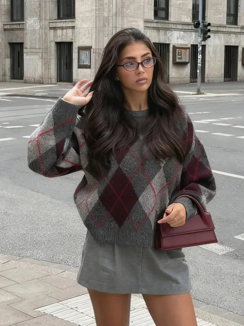Sweter damski we wzór argyle w duże romby