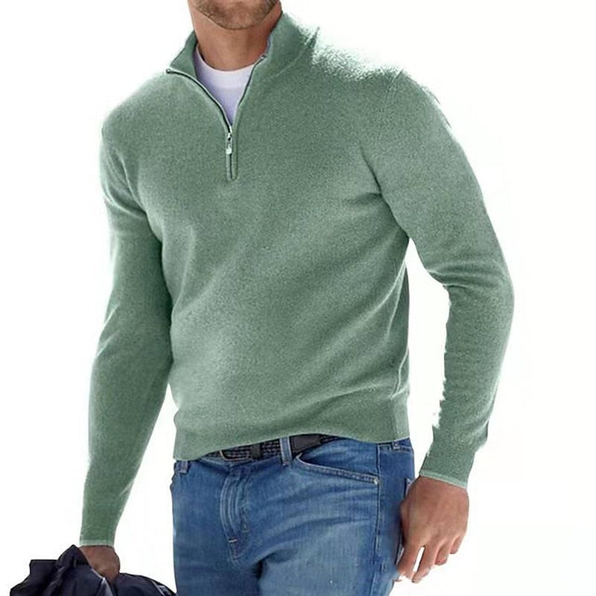 Sweter męski w serek z zamkiem przy dekolcie