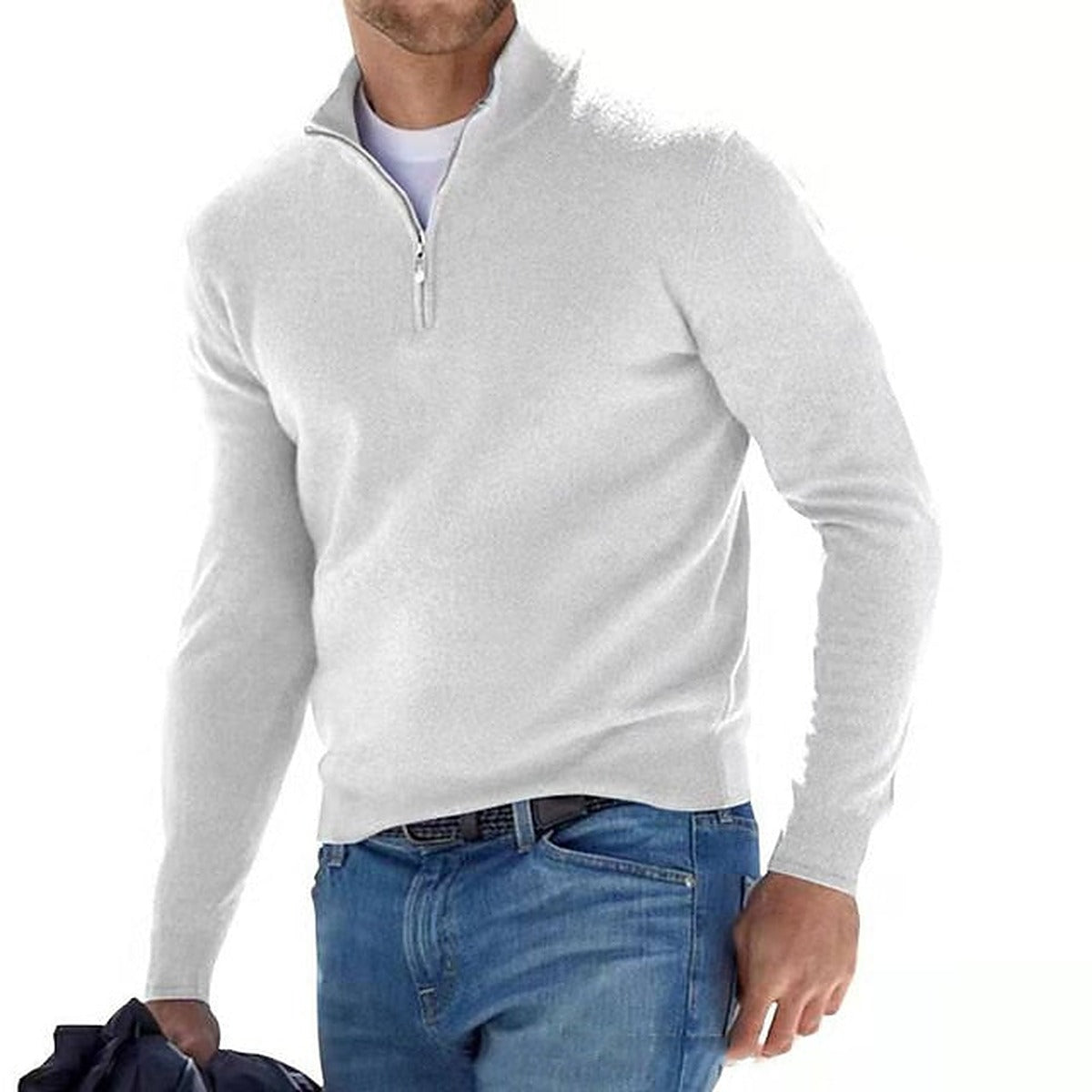 Sweter męski w serek z zamkiem przy dekolcie