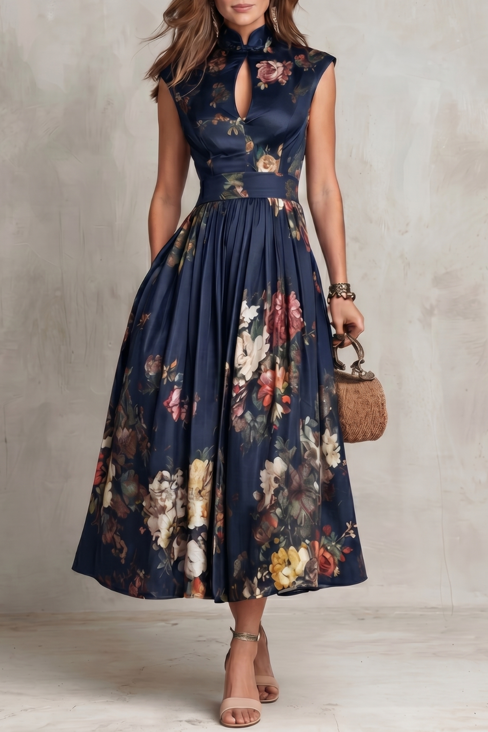 Letnia sukienka midi w kwiaty | Nowoczesny elegancki model