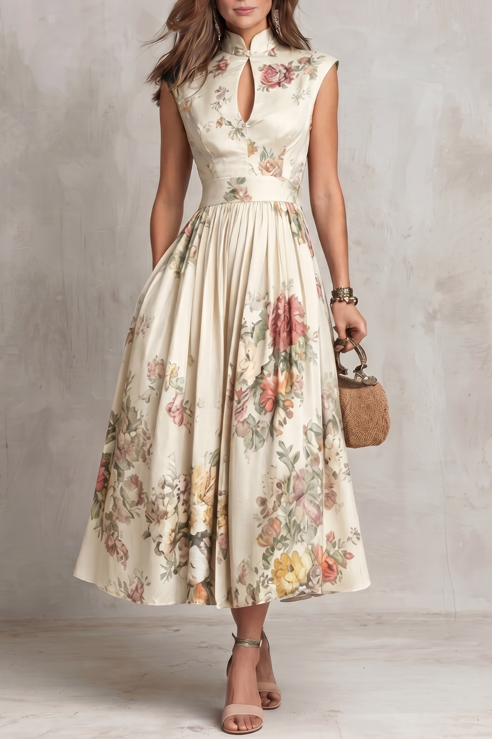 Letnia sukienka midi w kwiaty | Nowoczesny elegancki model