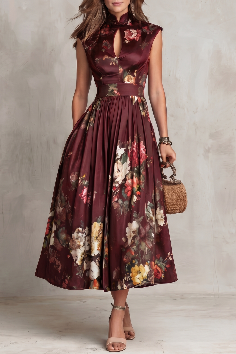 Letnia sukienka midi w kwiaty | Nowoczesny elegancki model