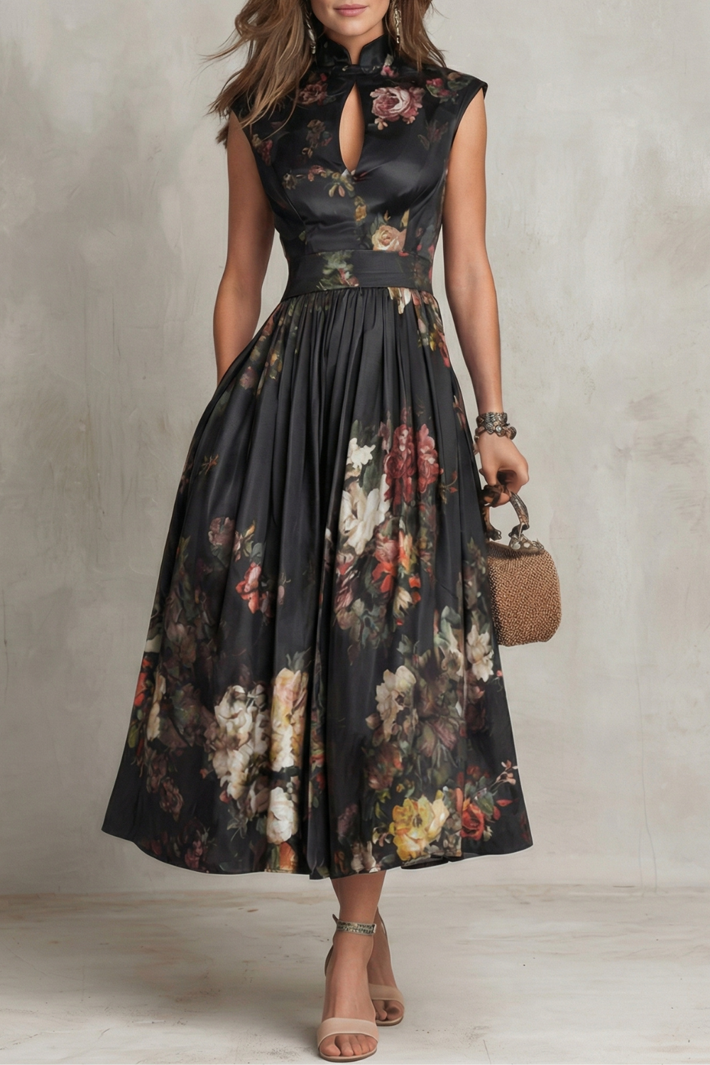 Letnia sukienka midi w kwiaty | Nowoczesny elegancki model