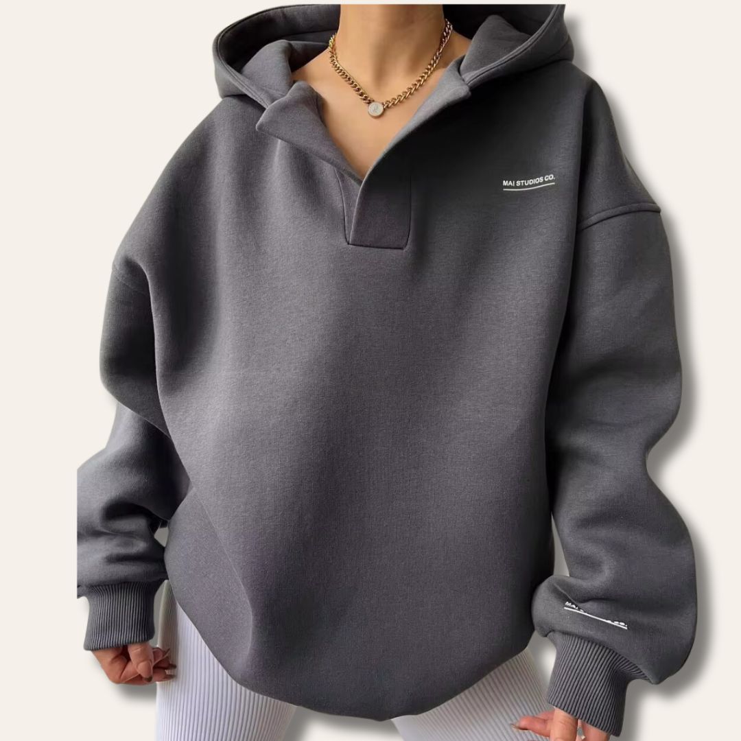 Bluza damska oversize z kołnierzem i wcięciem przy dekolcie