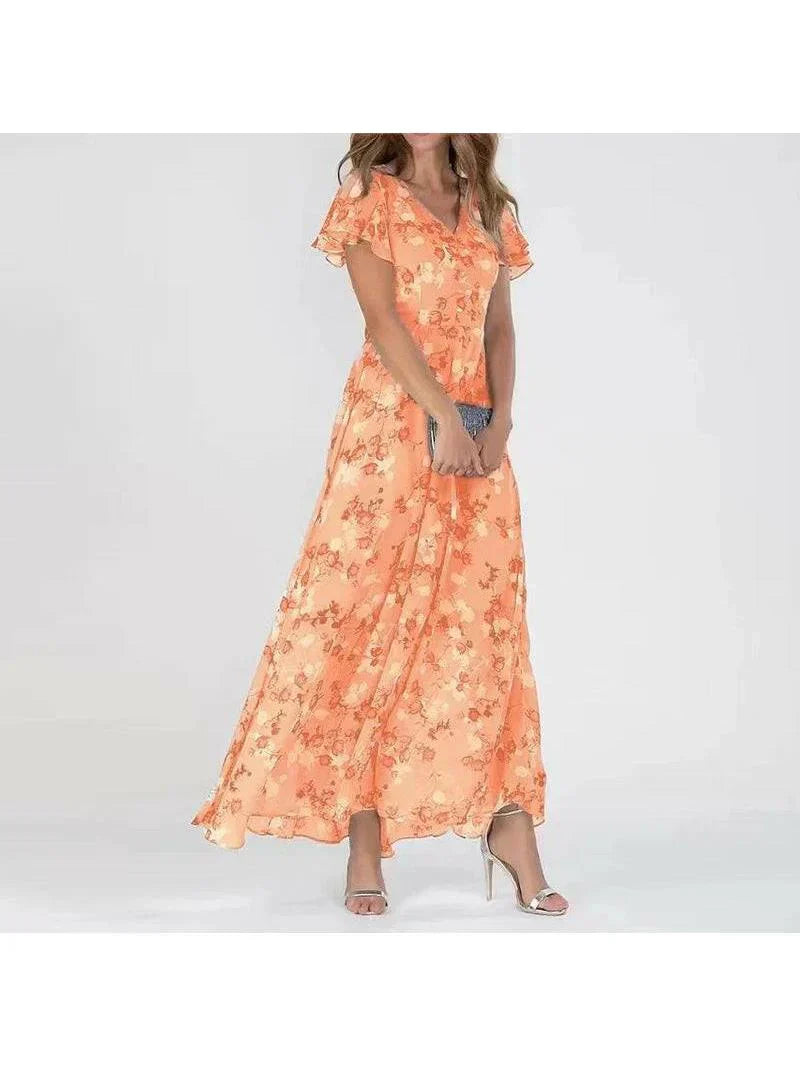 Damska Sukienka Maxi w Kwiaty z Falbanką