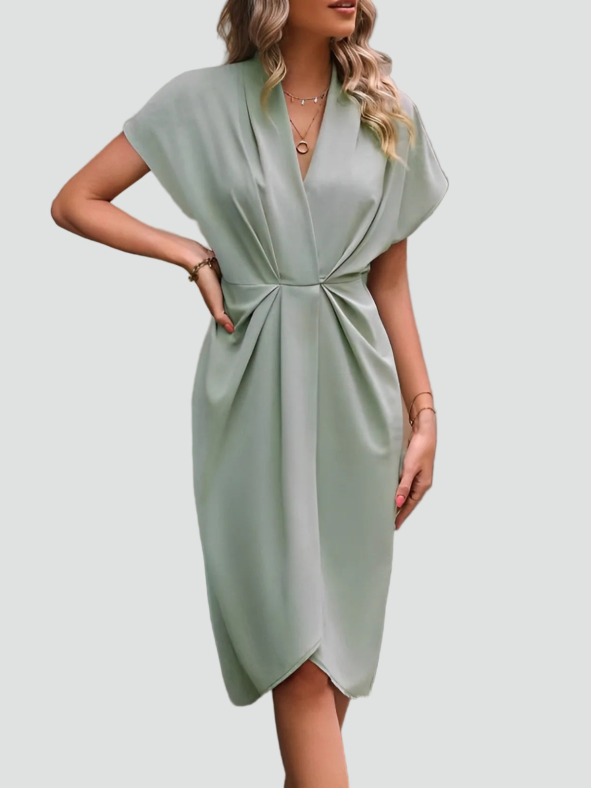 Elegancka damska sukienka kopertowa midi koktajlowa | Zwiewny letni fason