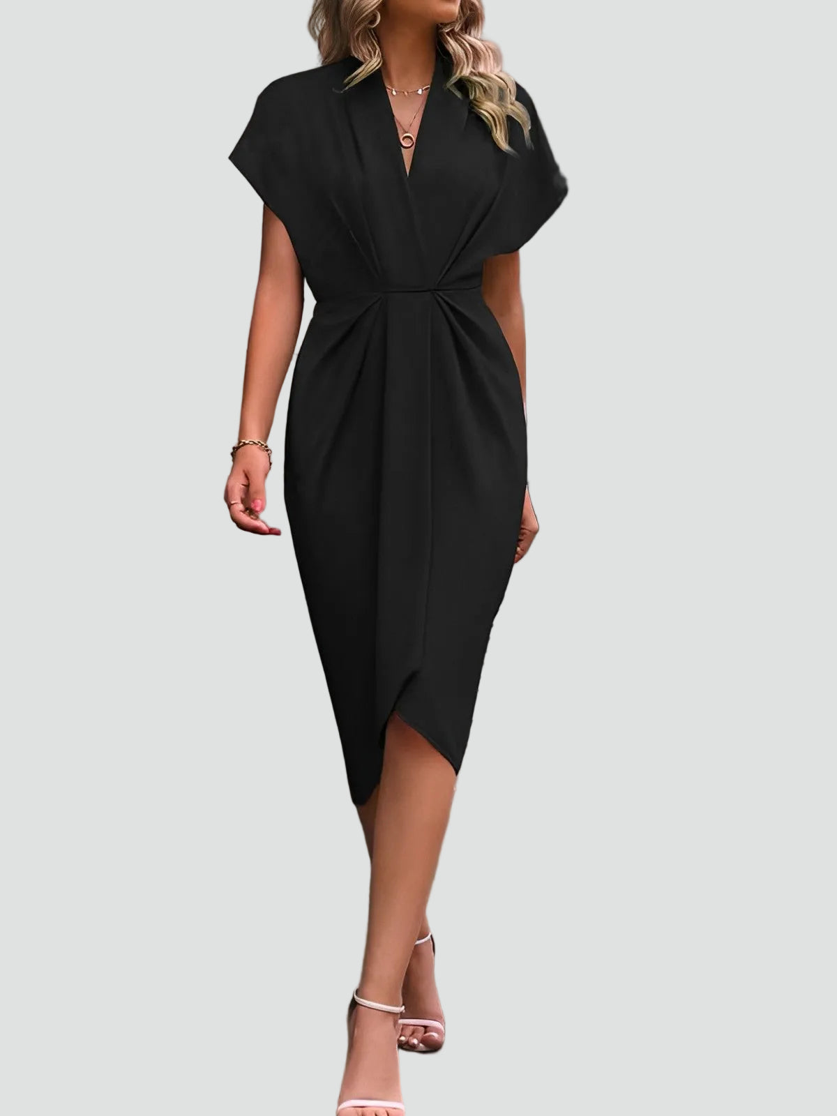 Elegancka damska sukienka kopertowa midi koktajlowa | Zwiewny letni fason