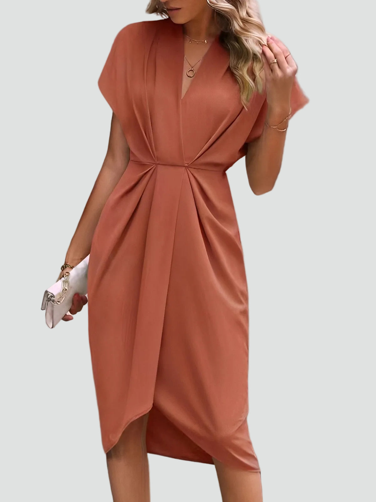 Elegancka damska sukienka kopertowa midi koktajlowa | Zwiewny letni fason