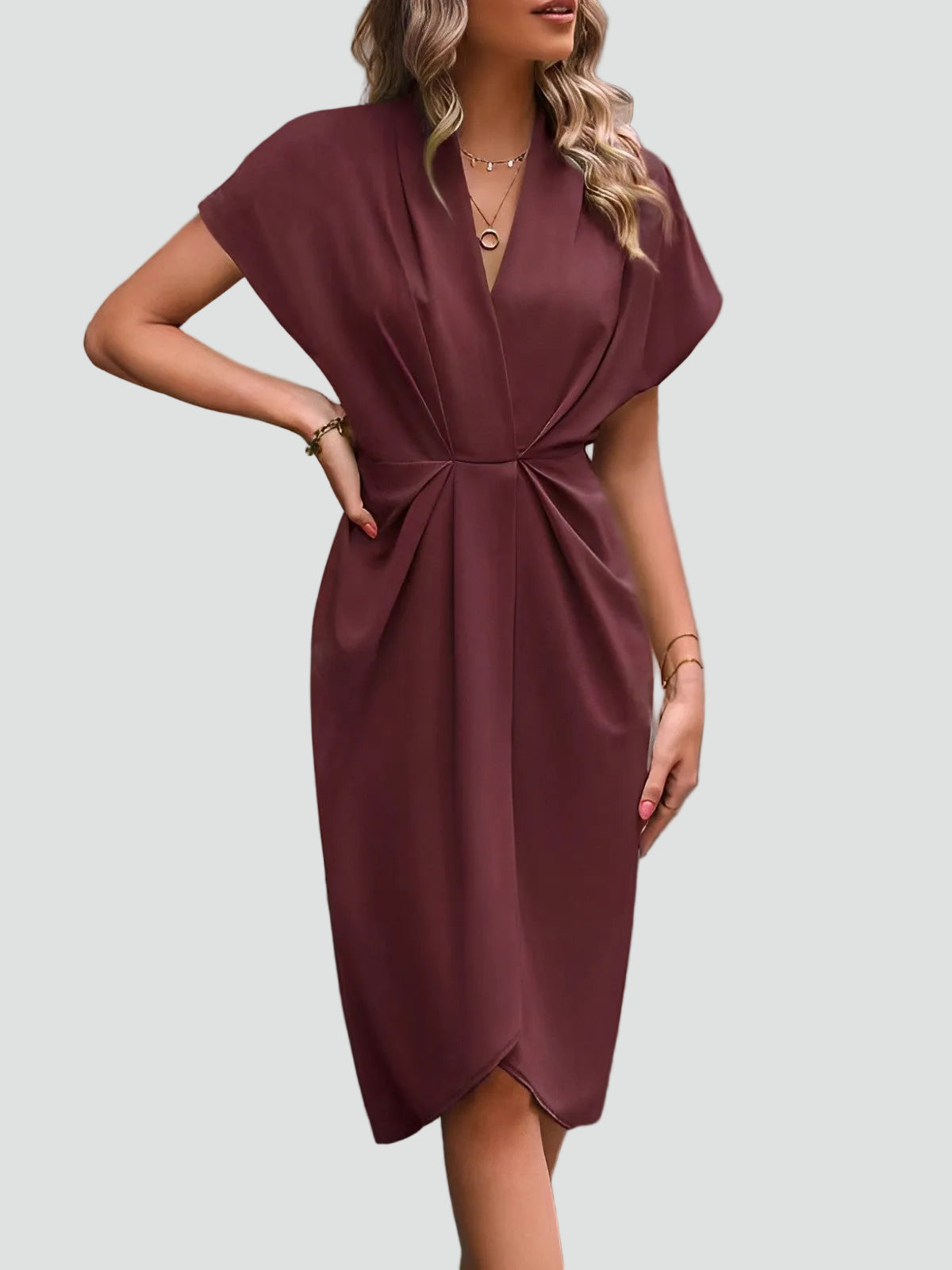 Elegancka damska sukienka kopertowa midi koktajlowa | Zwiewny letni fason
