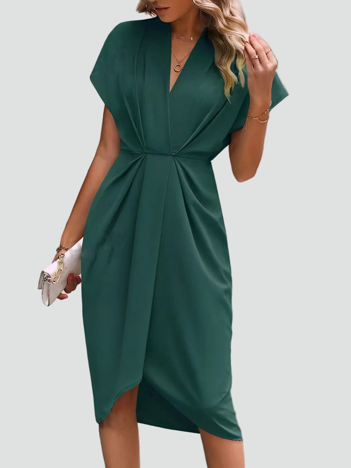 Elegancka damska sukienka kopertowa midi koktajlowa | Zwiewny letni fason