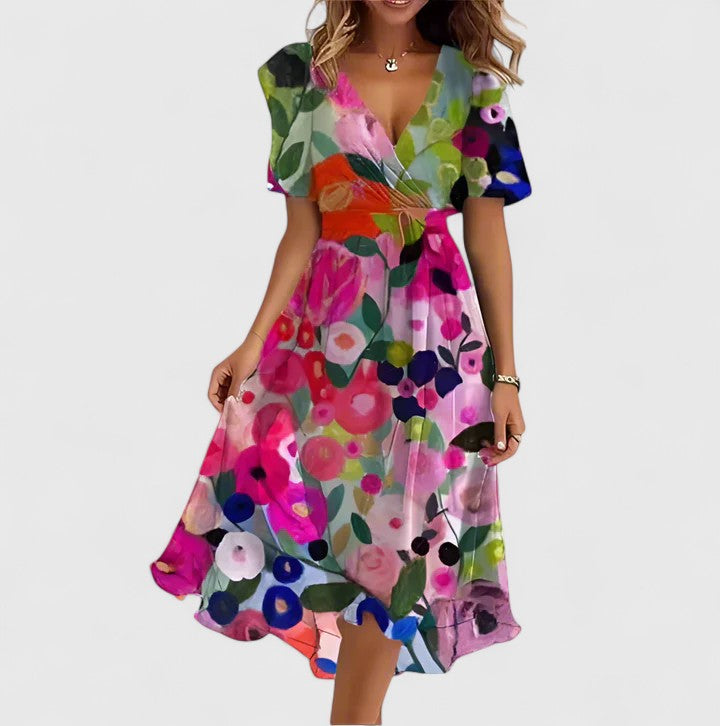 Elegancka krótka sukienka z kwiatowym wzorem | Kobieca stylizacja na wyjątkowe okazje