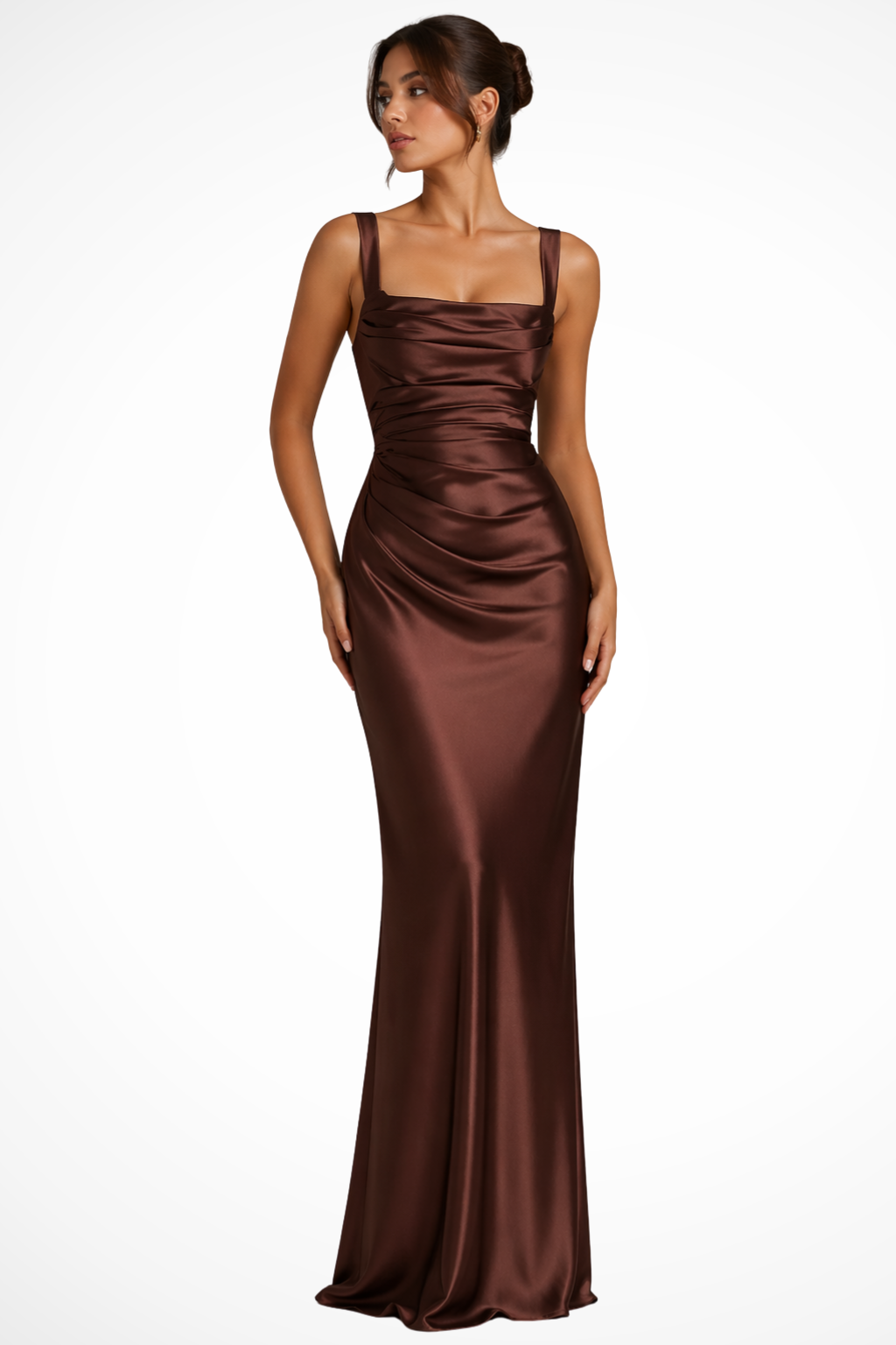 Elegancka sukienka maxi na wesele z kwadratowym dekoltem - letnia sukienka wieczorowa damska | Elegancki model na lato