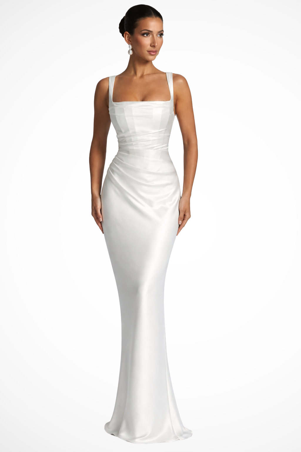 Elegancka sukienka maxi na wesele z kwadratowym dekoltem - letnia sukienka wieczorowa damska | Elegancki model na lato