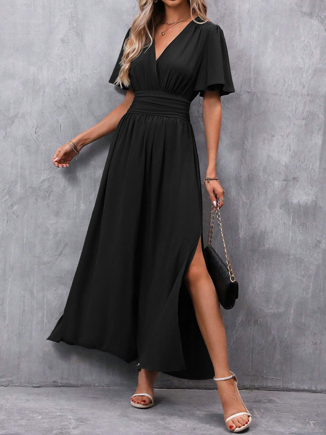 Elegancka sukienka maxi z dekoltem w kształcie v | Letni fason na co dzień i święta