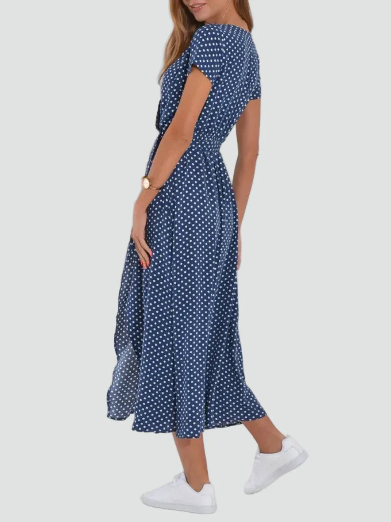 Kopertowa sukienka midi z dekoltem V i wiązaniem w talii | Elegancki model na lato