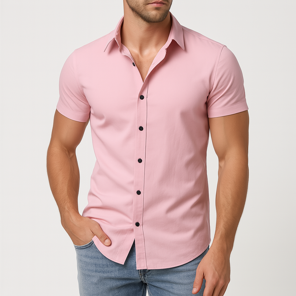Koszula męska krótki rękaw slim fit | Przewiewny letni fason