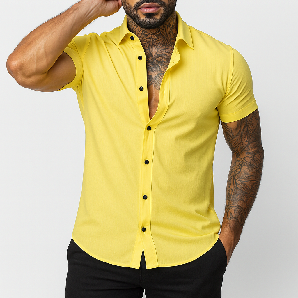 Koszula męska krótki rękaw slim fit | Przewiewny letni fason
