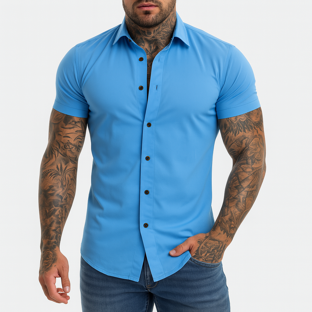 Koszula męska krótki rękaw slim fit | Przewiewny letni fason
