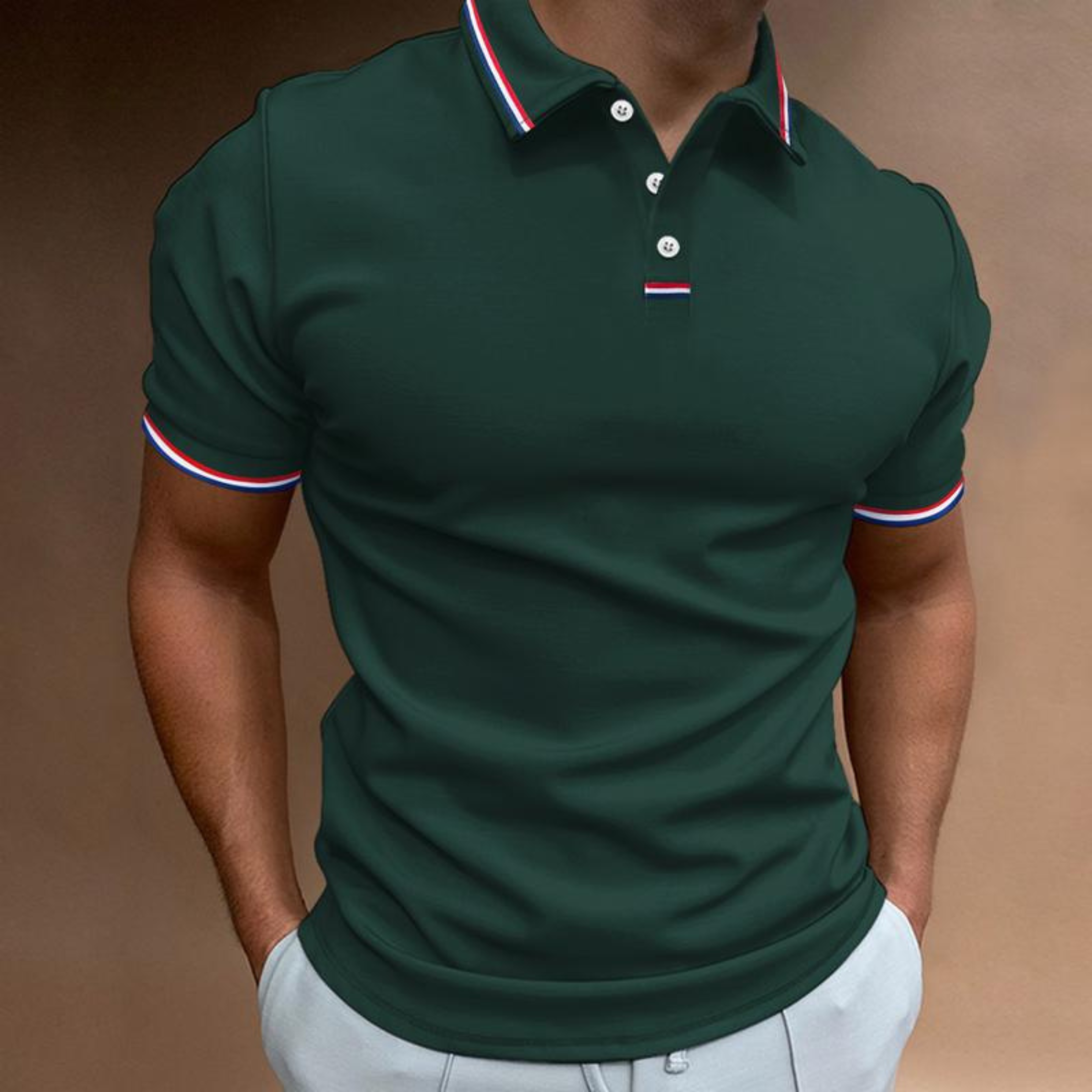 Koszulka polo męska jednolita z krótkim rękawem pasiasty kołnierz | Stylowy model na ciepłe dni