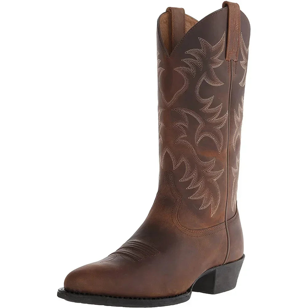 Męskie kozaki w stylu western z haftowaną cholewką