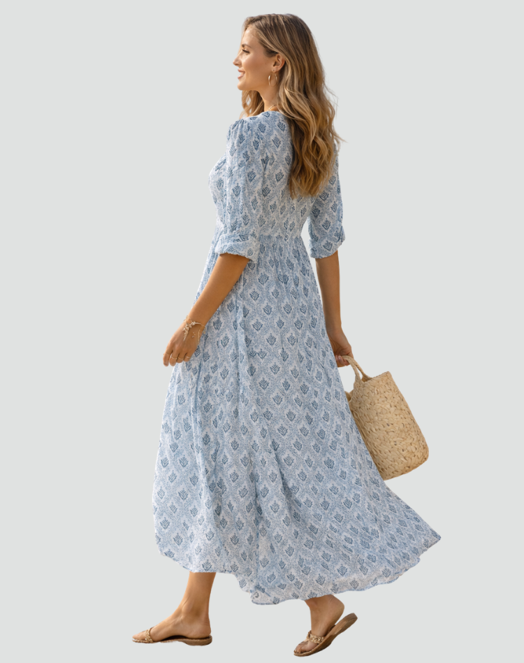 Letnia sukienka maxi w stylu vintage z nadrukiem | Elegancki model na lato