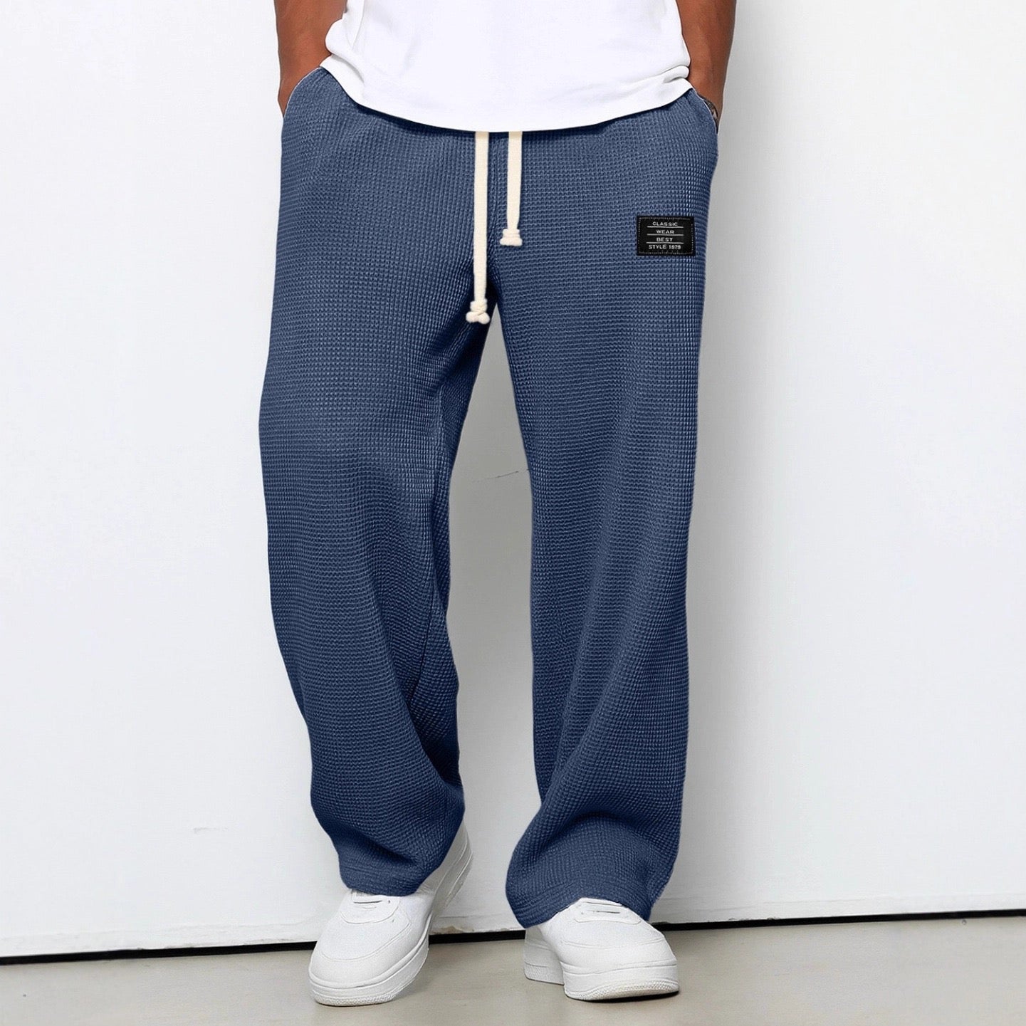 Męskie Spodnie Dresowe z Fakturą Wafla i Sznurkiem