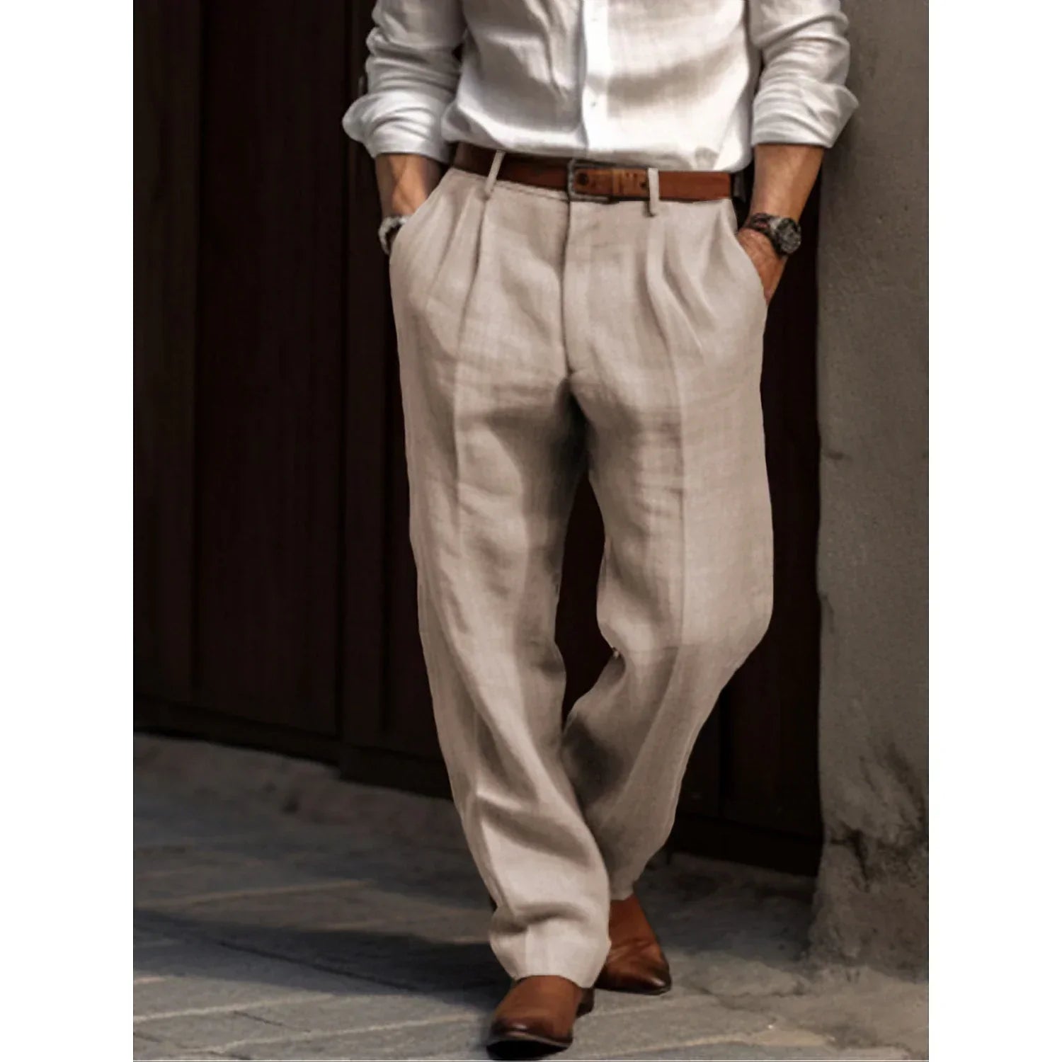 Męskie Spodnie z Zakładkami Luźny Krój Smart Casual