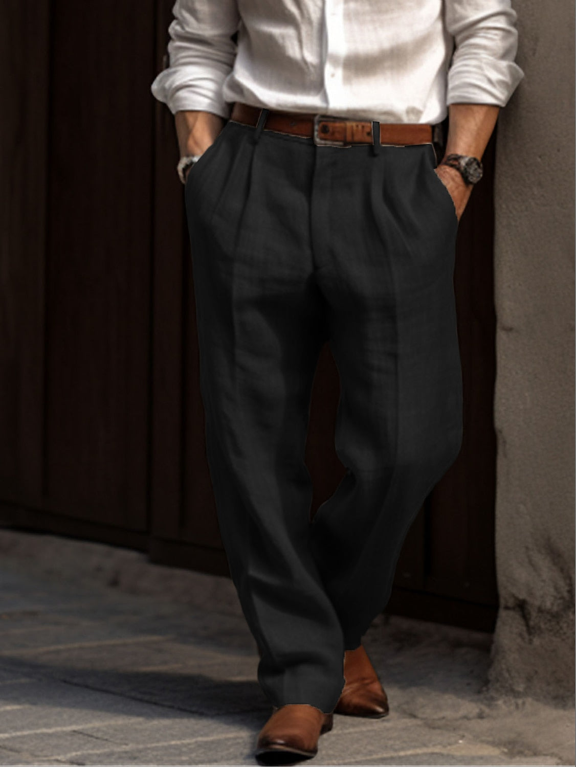 Męskie Spodnie z Zakładkami Luźny Krój Smart Casual