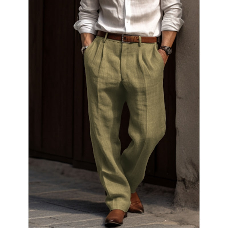 Męskie Spodnie z Zakładkami Luźny Krój Smart Casual