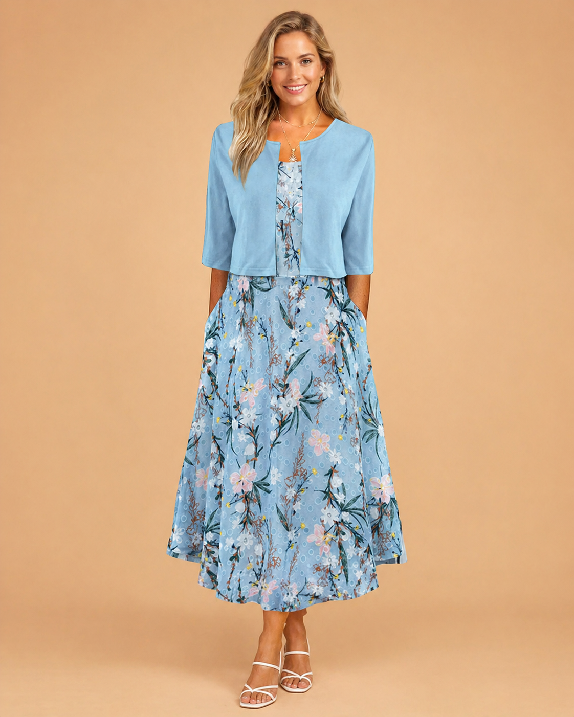 Sukienka damska midi w kwiaty - elegancka sukienka na wesele i letnie wyjścia | Zwiewny letni fason